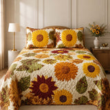 H.PAI Sunflower Floral Quilted 3-Piece Bedding Set
