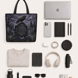 H.PAI Gothic Raven Cemetery Quilted Tote Bag