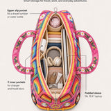 H.PAI Women's Quilted Duffle Bag - Retro 70s Rainbow Hippie Van, Smiley Daisy Travel Overnight Bag