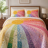 H.PAI Rainbow Sunburst Quilted 3-Piece Bedding Set