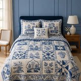 Blue Willow Floral Quilted 3-Piece Bedding Set
