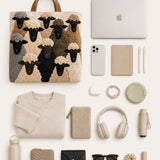 H.PAI Women's Quilted Tote Bag - Cute Sheep & Flock Pattern Travel Overnight Shoulder Bag