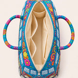H.PAI Women's Quilted Duffle Bag - Retro 70s Psychedelic Hippie Van, Peace & Love Travel Overnight Bag