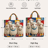 H.PAI Women's Quilted Tote Bag - Colorful Patchwork Fluffy Sheep Top-Handle Shoulder Bag