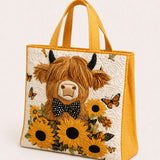 Butterfly Bow Highland Cow Quilted Tote Bag