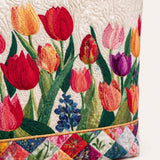 H.PAI Women's Quilted Tote Bag - Vibrant Spring Tulip Floral Garden Cream Cottagecore Shoulder Handbag