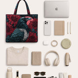 H.PAI Gothic Raven Flower Quilted Tote Bag