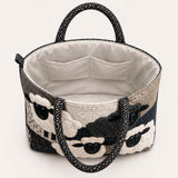 H.PAI Women's Quilted Tote Bag - Black & White Sheep Patchwork Top-Handle Shoulder Bag