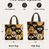 H.PAI Women's Quilted Tote Bag - Honeybee & Hexagon Geometric Embroidered Top-Handle Shoulder Bag