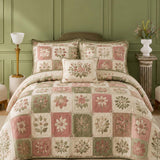 H.PAI Vintage Floral Patchwork Quilted 3-Piece Bedding Set