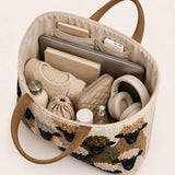 H.PAI Women's Quilted Tote Bag - Cute Sheep & Flock Pattern Travel Overnight Shoulder Bag