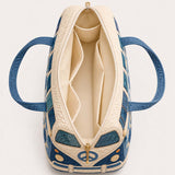 H.PAI Women's Quilted Duffle Bag - Retro Blue Hippie Van & Coastal Sea Turtle Travel Overnight Bag