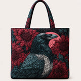 H.PAI Gothic Raven Flower Quilted Tote Bag