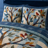 H.PAI Woodland Tree & Cat Quilted 3-Piece Bedding Set