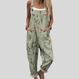 Sage green dungarees with a floral mix