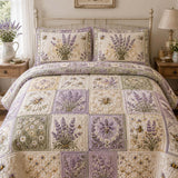 Lavender Bee Quilted 3-Piece Bedding Set