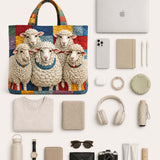 H.PAI Women's Quilted Tote Bag - Colorful Patchwork Fluffy Sheep Top-Handle Shoulder Bag