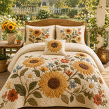 H.PAI Farmhouse Sunflower Floral Quilted Bedding Set