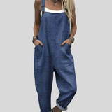 Denim blue dungarees with textured dots