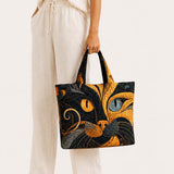 H.PAI Women's Quilted Tote Bag - Artistic Abstract Cat Face Patchwork Boho Luxury Shoulder Handbag