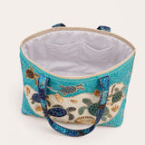 H.PAI Women's Quilted Tote Bag - Ocean Sea Turtle & Shell Coastal Travel Shoulder Bag