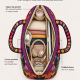 H.PAI Women's Quilted Duffle Bag - Retro 70s Hippie Van, Sunset Mountain & Mushroom Travel Overnight Bag