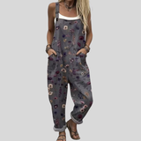 Gray dungarees with colorful flowers