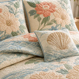 H.PAI Coastal Floral Quilted 3-Piece Bedding Set