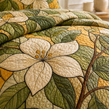H.PAI Ivory Magnolia Quilted 3-Piece Bedding Set