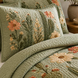 H.PAI Cactus Garden Floral Quilted 3-Piece Bedding Set