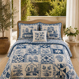 Blue Willow Floral Quilted 3-Piece Bedding Set
