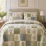H.PAI Herbal Garden Patchwork Quilted 3-Piece Bedding Set