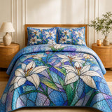 H.PAI White Lily Quilted 3-Piece Bedding Set