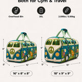 H.PAI Women's Retro 70s Hippie Van, Forest & Wildflower Quilted Duffle Bag