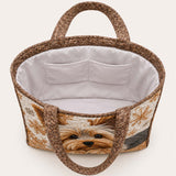H.PAI Women's Quilted Tote Bag - Cute Yorkshire Terrier Dog & Snowflake Winter Aesthetic Shoulder Handbag