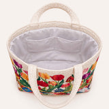H.PAI Women's Quilted Tote Bag - Vibrant Spring Tulip Floral Garden Cream Cottagecore Shoulder Handbag