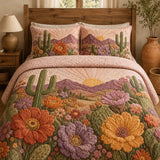 H.PAI Desert Cactus Floral Quilted 3-Piece Bedding Set