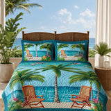 Tropical Palm Tree Quilted 3-Piece Bedding Set