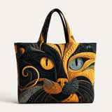 H.PAI Women's Quilted Tote Bag - Artistic Abstract Cat Face Patchwork Boho Luxury Shoulder Handbag