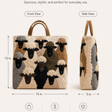 H.PAI Women's Quilted Tote Bag - Cute Sheep & Flock Pattern Travel Overnight Shoulder Bag