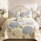 H.PAI Hydrangea Floral Quilted 3-Piece Bedding Set