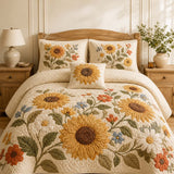 H.PAI Farmhouse Sunflower Floral Quilted Bedding Set