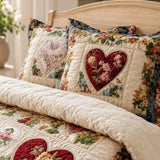 H.PAI Vintage Heart Floral Quilted 3-Piece Bedding Set