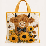 Butterfly Bow Highland Cow Quilted Tote Bag