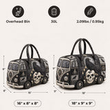 H.PAI Women's Quilted Duffle Bag - Gothic Raven Skull & Van Print Travel Bag