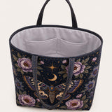 H.PAI Celestial Moth & Moon Floral Quilted Tote Bag