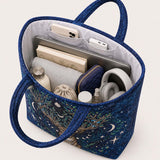 H.PAI Celestial Stag Moon And Stars Floral Quilted Tote Bag
