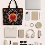 H.PAI Mystical Sacred Heart & Celestial Floral Quilted Tote Bag