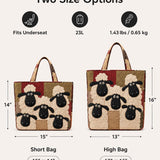 H.PAI Women's Quilted Tote Bag - Vintage Burgundy Sheep Flock Patchwork Top-Handle Shoulder Bag