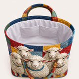 H.PAI Women's Quilted Tote Bag - Colorful Patchwork Fluffy Sheep Top-Handle Shoulder Bag
